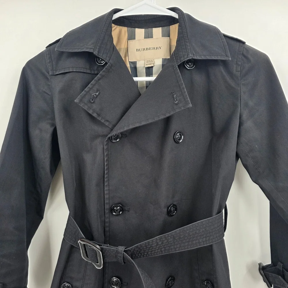BURBERRY TRENCH COAT KIDS SIZE 8 YOUTH BLACK DOUBLE BREASTED NOVA CHECK LINING